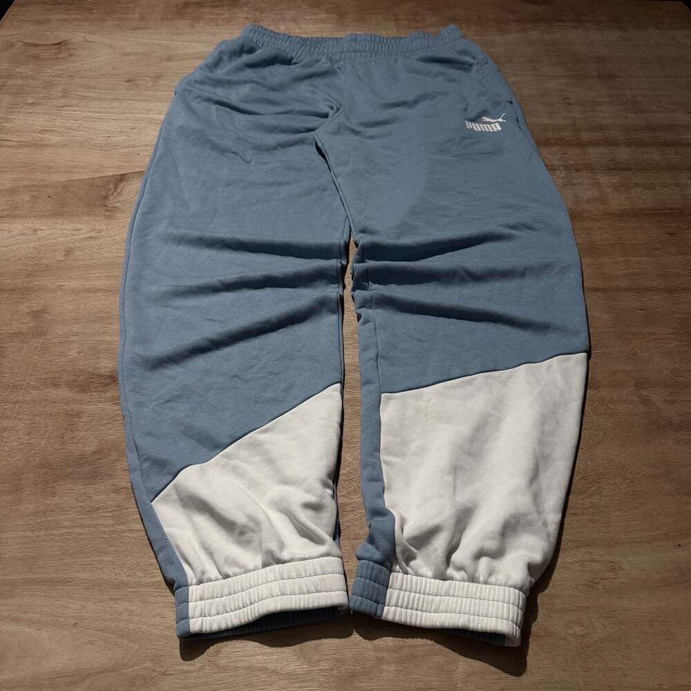 Puma Blue White Colorblock Sweatpants Men’s Medium Retro Baggy Joggers